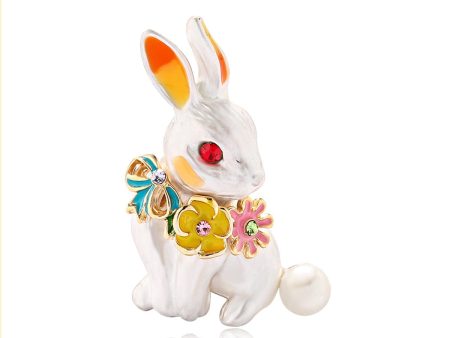 White & Cubic Zirconia Rabbit Brooch Discount