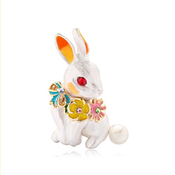 White & Cubic Zirconia Rabbit Brooch Discount