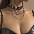 Black Leather & Silver-Plated Skull Station Heart Chain Choker For Cheap