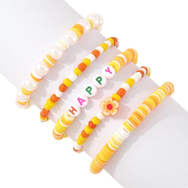 Orange Howlite  Happy  Beaded Stretch Bracelet Set For Cheap