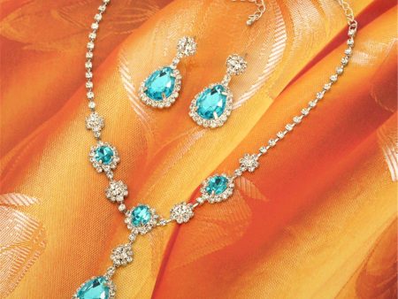 Blue Crystal & Cubic Zirconia Drop Earrings & Statement Necklace Online Hot Sale