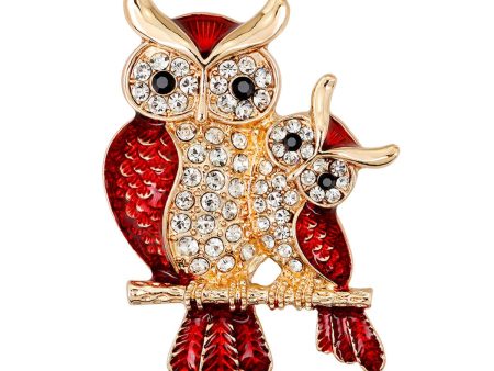 Red & Cubic Zirconia Owl Brooch Online