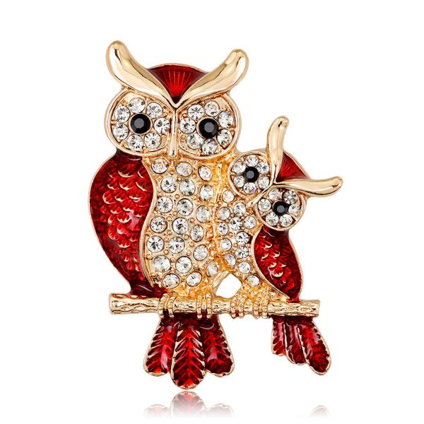 Red & Cubic Zirconia Owl Brooch Online