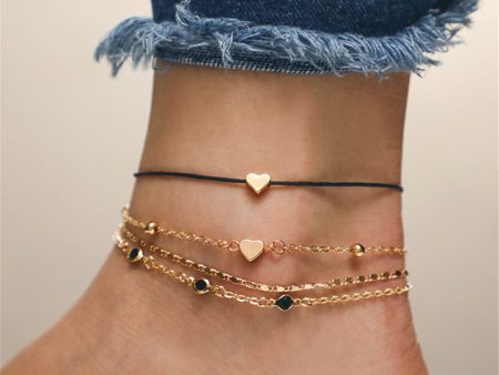 Cubic Zirconia & 18K Gold-Plated Heart Anklet Set For Sale