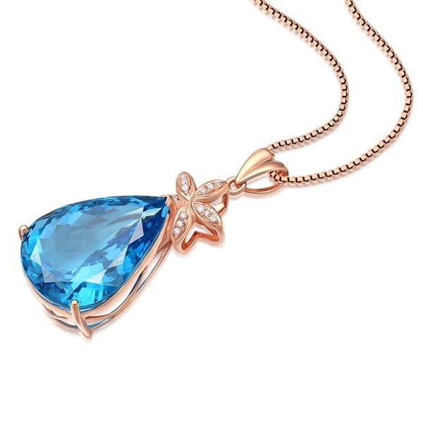 Blue Crystal & Cubic Zirconia Pear Cut Flower Pendant Necklace Online