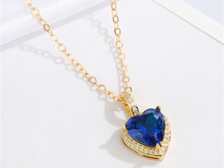 Blue Crystal & Cubic Zirconia Heart Halo Pendant Necklace For Sale