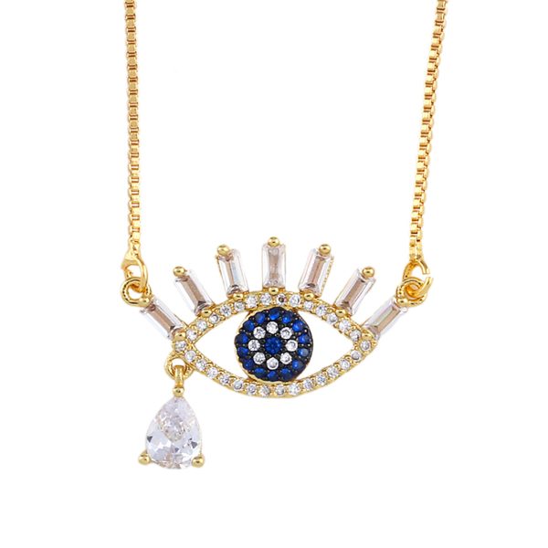 Blue Crystal & Cubic Zirconia Evil Eye Pendant Necklace Cheap