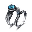 Blue Crystal & Cubic Zirconia Skull Ring Set For Discount