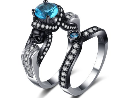 Blue Crystal & Cubic Zirconia Skull Ring Set For Discount