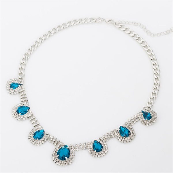 Blue Crystal & Cubic Zirconia Pear Statement Necklace Supply