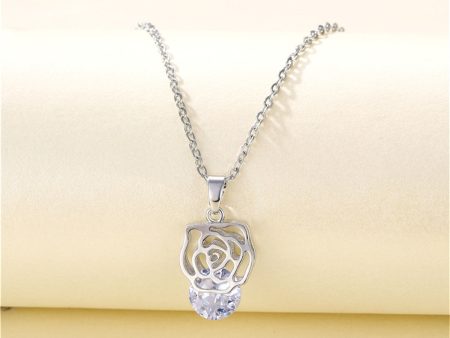 Crystal & Silver-Plated Rose Pendant Necklace Cheap