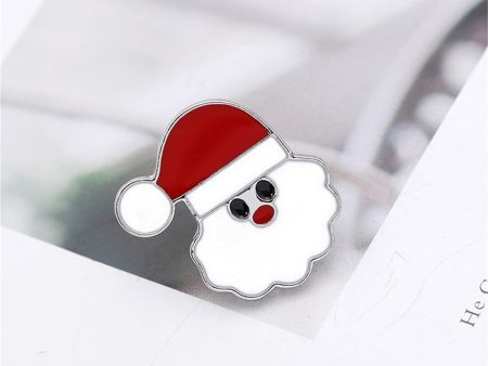 Silver-Plated & Red Enamel Santa Face Brooch Sale