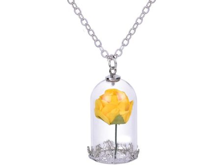 Silver-Plated & Yellow Velvet Rose Pendant Necklace Supply