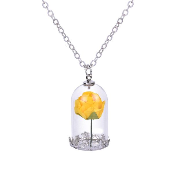 Silver-Plated & Yellow Velvet Rose Pendant Necklace Supply