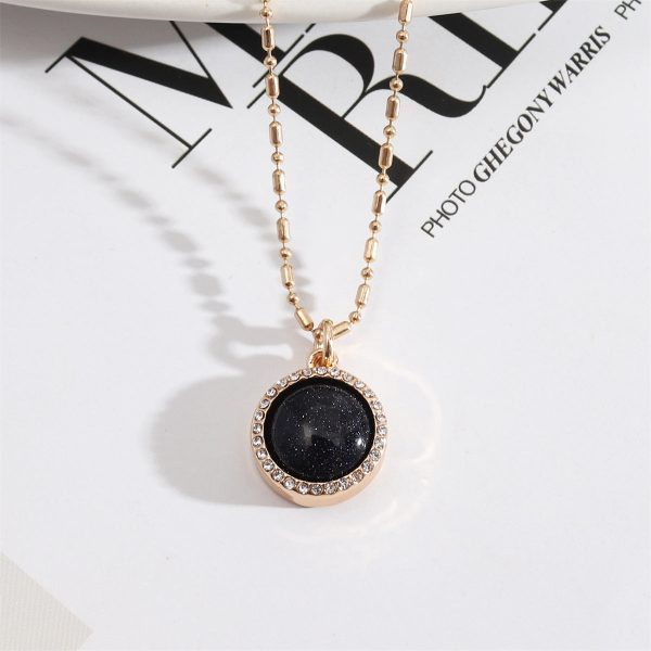 Black Quartz & Cubic Zirconia Ball-Chain Round Pendant Necklace Cheap