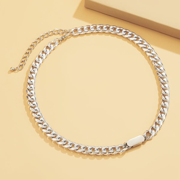 Silver-Plated Curb Chain Bar Choker Necklace Discount