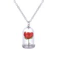 Silver-Plated & Red Velvet Rose Pendant Necklace on Sale