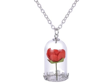 Silver-Plated & Red Velvet Rose Pendant Necklace on Sale