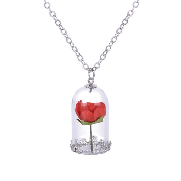 Silver-Plated & Red Velvet Rose Pendant Necklace on Sale