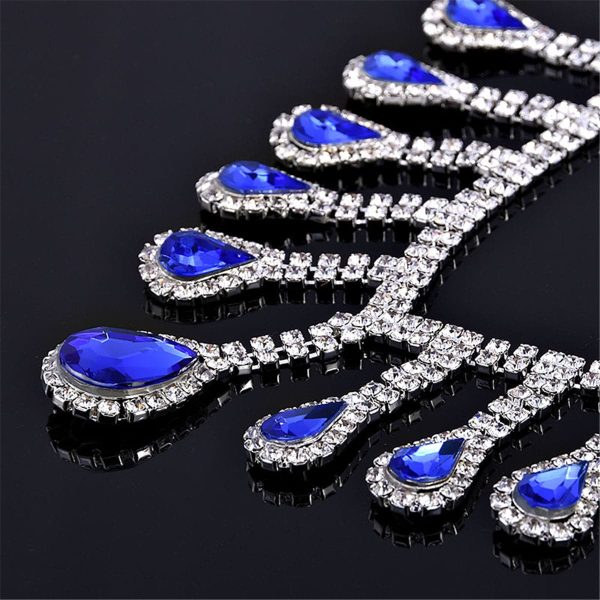 Blue Crystal & Cubic Zirconia Pear Statement Necklace & Drop Earrings For Discount