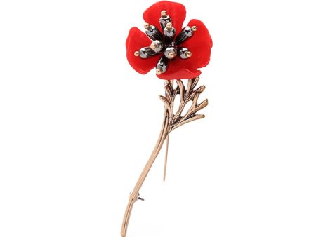 Red Enamel & Pearl 18k Gold-Plated Plum Blossom Brooch Online