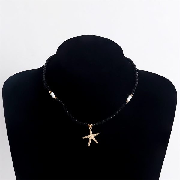 Black Howlite & 18K Gold-Plated Beaded Starfish Pendant Necklace Supply