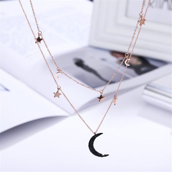 Black Cubic Zirconia & 18K Rose Gold-Plated Moon & Sun Layered Necklace Online now