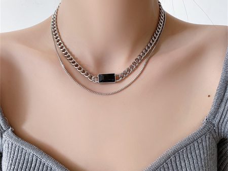 Black Enamel & Silver-Plated Curb Chain Layered Choker Online now