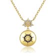 Black Cubic Zirconia & 18K Gold-Plated Floral Round Pendant Necklace Fashion