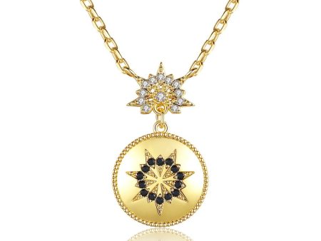 Black Cubic Zirconia & 18K Gold-Plated Floral Round Pendant Necklace Fashion