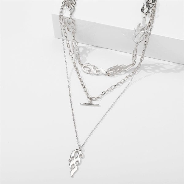 Silver-Plated Flames Layered Pendant Necklace Online Sale