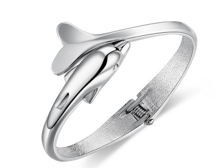 Silver-Plated Dolphin Hinged Bangle For Cheap