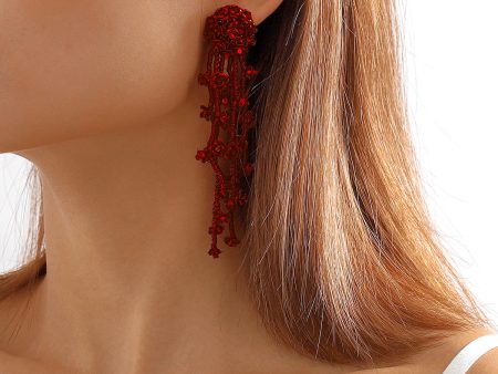 Red Acrylic & Silver-Plated Flower Tassel Drop Earrings Online Sale