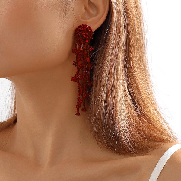 Red Acrylic & Silver-Plated Flower Tassel Drop Earrings Online Sale