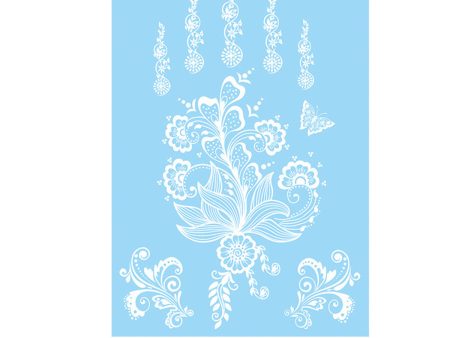 White Lace-Print Botanical Temporary Tattoo Set - 5 Pcs For Discount