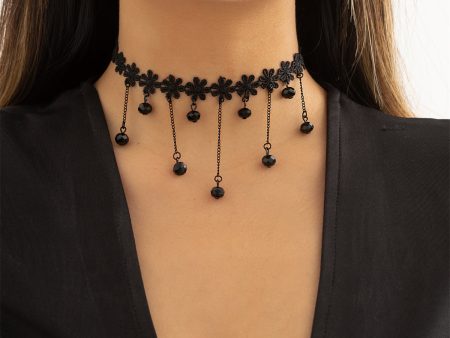 Black Flower Chain-Drop Choker For Discount