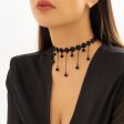 Black Flower Chain-Drop Choker For Discount