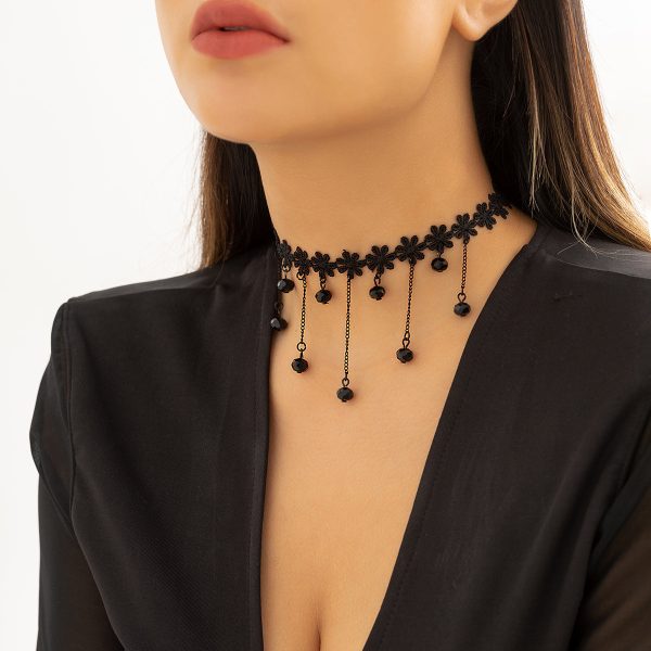 Black Flower Chain-Drop Choker For Discount