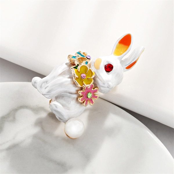 White & Cubic Zirconia Rabbit Brooch Discount