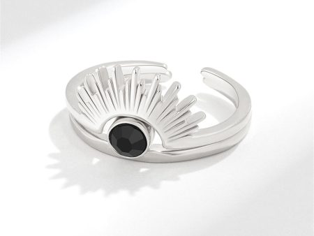 Black Cubic Zirconia & Silver-Plated Sun Ring - Set Of Two on Sale