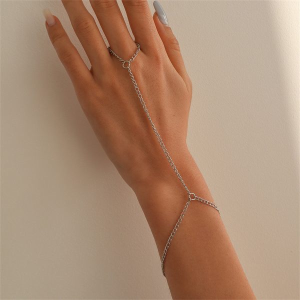 Silver-Plated Wrist-To-Ring Chain Bracelet Discount