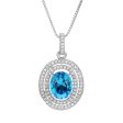 Blue Crystal & Cubic Zirconia Oval Double Halo Pendant Necklace on Sale