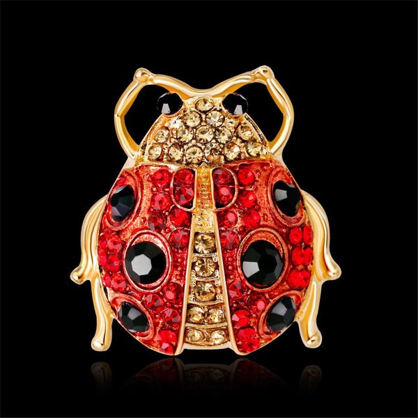 Black Cubic Zirconia & 18K Gold-Plated Ladybug Brooch Sale