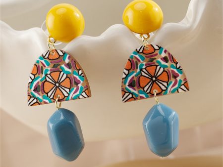 Yellow & Blue Resin Geometric Drop Earrings Fashion