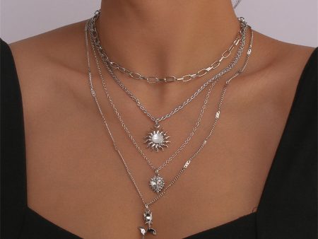 White Crystal & Cubic Zirconia Heart Pendant Layered Chain Necklace Discount