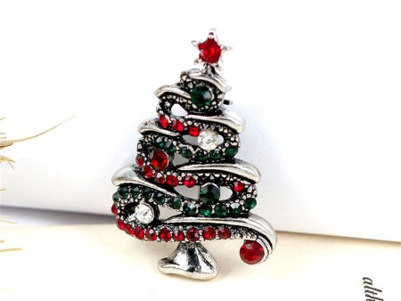 Red & Green Cubic Zirconia Openwork Pavé Christmas Tree Brooch on Sale