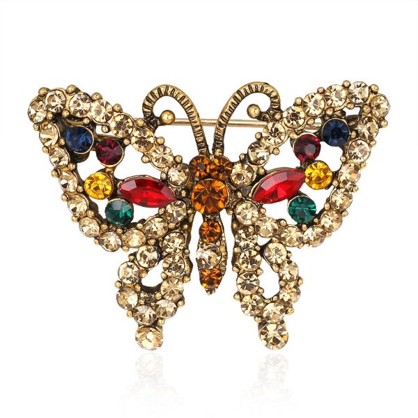 Red & Green Cubic Zirconia Butterfly Brooch Cheap