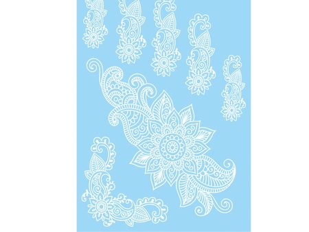 White Paisley Floral Temporary Tattoo Set - 5 Pcs Online now