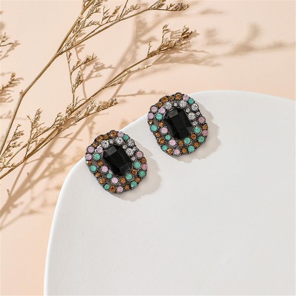 Black Crystal & Cubic Zirconia Square Halo Stud Earrings on Sale