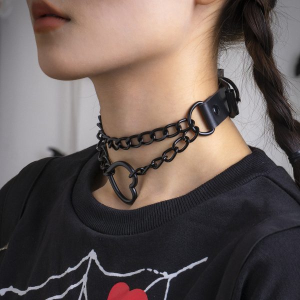 Black Heart Layered Choker Necklace For Sale